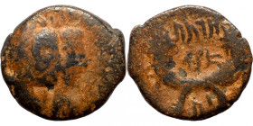 Nabatean Kingdom. Rabbel II & Gamilat (70-106AD) Bronze. A: Jugate busts of Rabbell and Gamilat right. R: Double cornucopiae with their names in Nabat...
