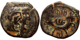 Nabatean Kingdom. Rabbel II & Gamilat (70-106AD) Bronze. A: Jugate busts of Rabbell and Gamilat right. R: Double cornucopiae with their names in Nabat...