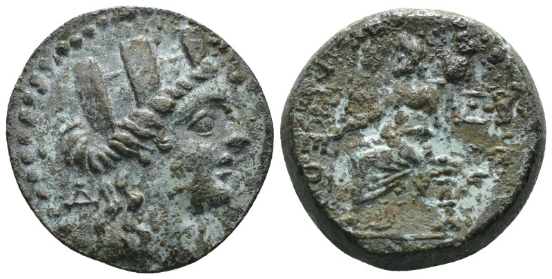 Cilicia. Tarsos. (164-27 BC). Æ Bronze. Obv: bust of Tyche right. Rev: Zeus seat...