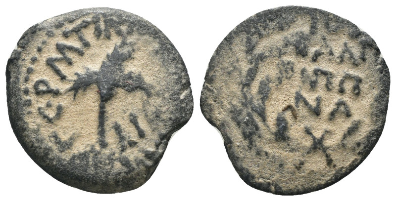Judea. Porcius Festus. (59-62 AD). Æ Prutah. reign of Nero. Jerusalem. artificia...