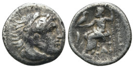 Macedonia. Alexander the Great. (336-323 BC) AR Drachm. Obv: head of Alexander the great right. Rev: sitting Zeus holding eagle and scepter. Weight 2,...