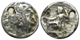 Macedonia. Alexander the Great. (336-323 BC) Subaeratus Drachm. Obv: head of Alexander the great right. Rev: sitting Zeus holding eagle and scepter. W...