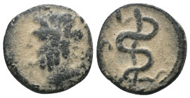 Mysia. Pergamon. (200-133 BC). Bronze Æ. Obv: laureate head of Zeus left. Rev: Asklepios. artificial sandpatina. Weight 2,60 gr - Diameter 12 mm