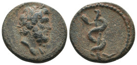 Mysia. Pergamon. (200-133 BC). Bronze Æ. Obv: laureate head of Zeus right. Rev: Asklepios. Weight 3,50 gr - Diameter 16 mm