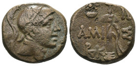 Pontos. Amisos. (85-65 BC) Æ Bronze. Obv: head of Ares with corinthian helmet left. Rev: sword in scabbarb. Weight 7,22 gr - Diameter 18 mm