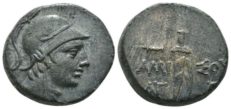 Pontos. Amisos. (85-65 BC) Æ Bronze. Obv: head of Ares with corinthian helmet le...