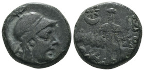 Pontos. Amisos. (85-65 BC) Æ Bronze. Obv: head of Ares with corinthian helmet left. Rev: sword in scabbarb. Weight 7,85 gr - Diameter 17 mm
