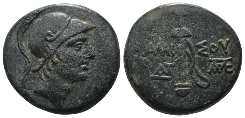 Pontos. Amisos. (85-65 BC) Æ Bronze. Obv: head of Ares with corinthian helmet le...