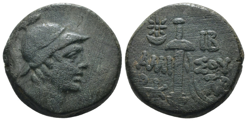 Pontos. Amisos. (85-65 BC) Æ Bronze. Obv: head of Ares with corinthian helmet le...