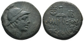 Pontos. Amisos. (85-65 BC) Æ Bronze. Obv: head of Ares with corinthian helmet left. Rev: sword in scabbarb. Weight 8,08 gr - Diameter 18 mm