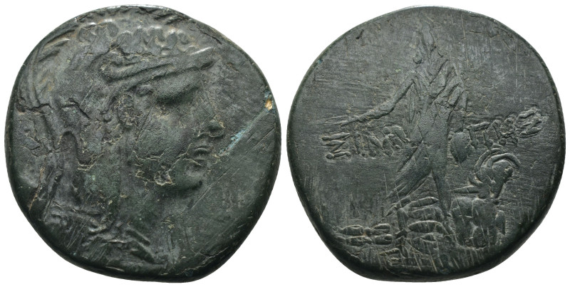 Pontos. Amisos. Mithradates VI. Eupator. (100-85 BC) Æ Bronze. Obv: head of Athe...