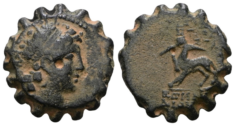 Seleukid Kings. Antiochos VI (144-142/1 BC). AE Serratus. Artificial sandpatina....