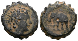 Antiochos VI Dionysos. 144-142 B.C. Serrate Æ.. Artificial sandpatina. Weight 8,35 gr - Diameter 18 mm