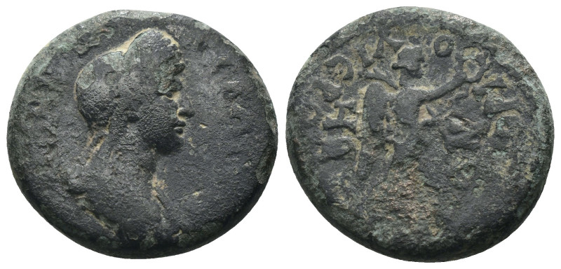 Domitia. (82-96 AD). Æ Bronze. Tabae. Caria. Obv: draped bust right. Rev: Nike a...