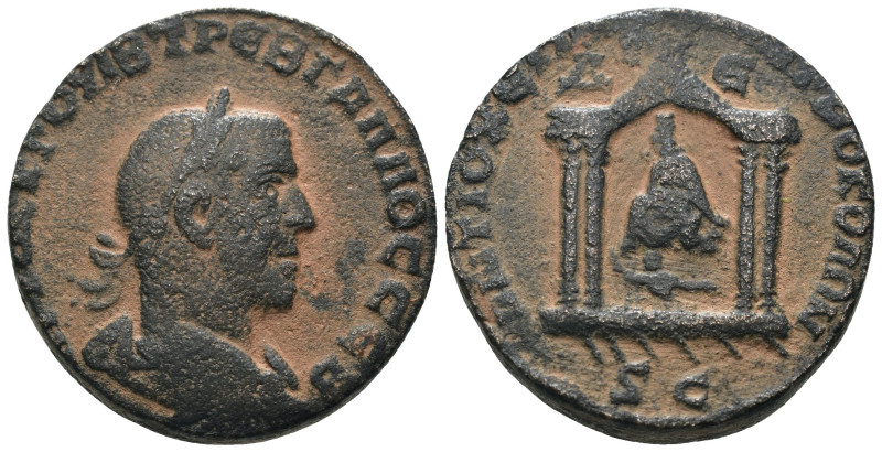 Trebonianus Gallus Æ 8 Assaria of Antioch, Syria. AD 251-253. Artificial sandpat...