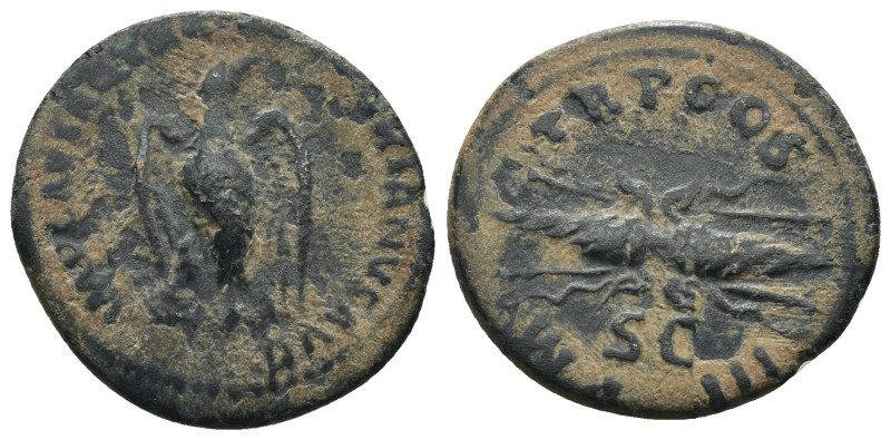 Hadrian. (121-122 AD) Æ Quadrans. Rome. Obv: IMP CAESAR TRAIAN HADRIANVS AVG. ea...