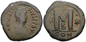 Anastasius I AE Follis, Constantinopolis Anastasius I (491-518 AD). AE Follis. Artificial sandpatina. Weight 16,83 gr - Diameter 31 mm