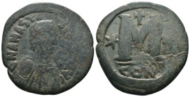 Anastasius I. (491-518 AD). Follis. Constantinople. Obv: D N ANASTAIUS P P AVG. diademed bust of Anastasius right. Rev: M / CON. Weight 16,00 gr - Dia...