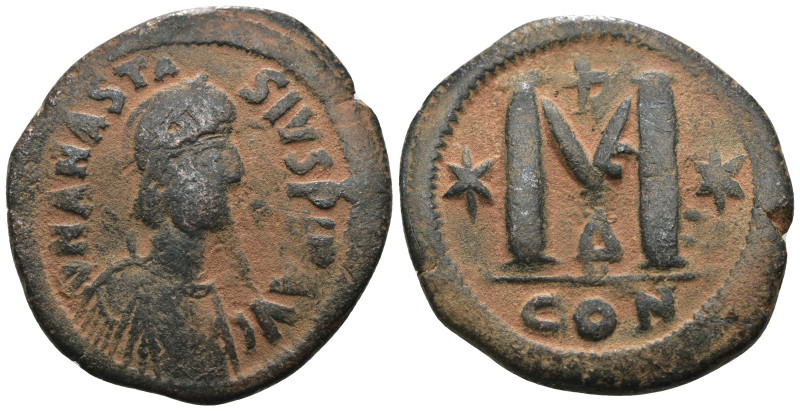 Anastasius I. 491-518. Æ Follis. Constantinople mint. Artificial sandpatina. Wei...