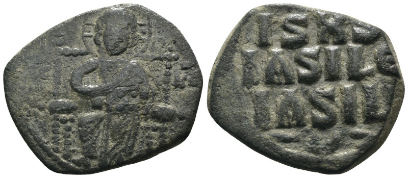 Basil II. and Constantine VIII. (1020-1028 AD). Follis. Constantinople. Obv: bus...