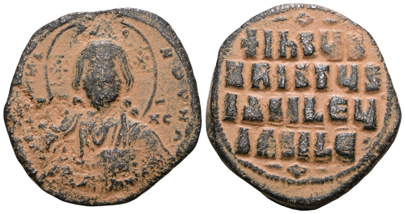 Basil II. Follis; Anonymous Class A2, Basil II; 975-1026 AD. Artificial sandpati...