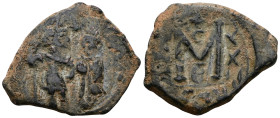 Constans II with Constantine IV (641-668 AD). AE Follis. Artificial sandpatina. Weight 7,63 gr - Diameter 28 mm