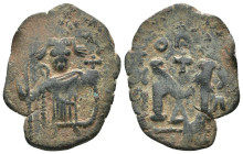 Constans II. (641-668 AD). Follis. Obv: Constans II. standing facing. Rev: M. Weight 2,04 gr - Diameter 21 mm