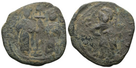 Constantine X. Ducas. (1059-1067 AD). Follis. Constantinople. Obv: Christ facing. Rev: Constantine and Eudocia standing facing, holding between them a...