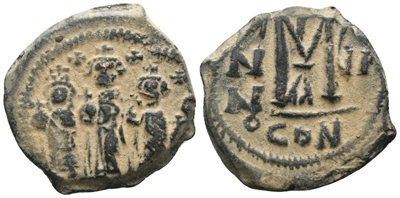 Heraclius. (610-641 AD) Æ Follis. Constantinople. Obv: Heraclius and sons standi...