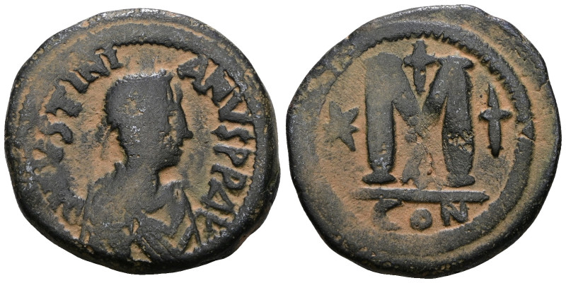 JUSTINIANUS I, 527-565 Mint of Constantinopolis Ae-Follis. Artificial sandpatina...