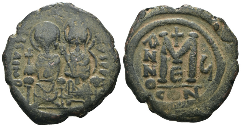 Justin II, with Sophia, AE. Constantinople. Artificial sandpatina. Weight 12,69 ...