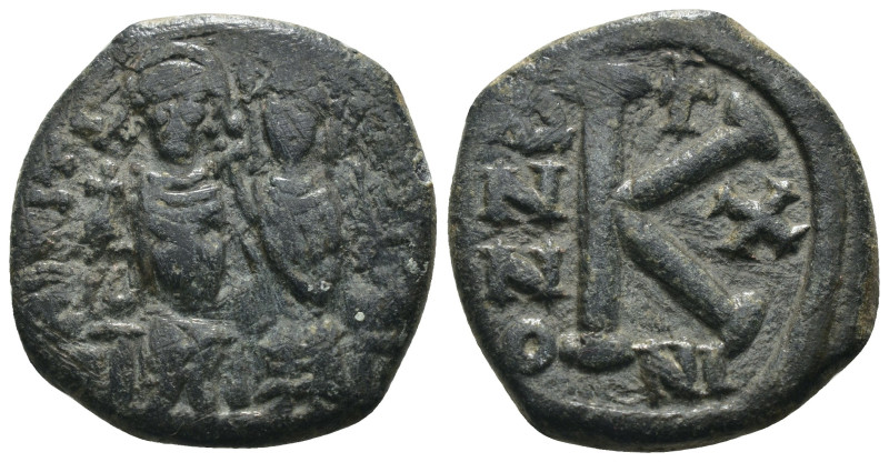 Justin II. and Sophia. (565-578 AD). 1/2 Follis. Constantinople. Obv: Justin II....