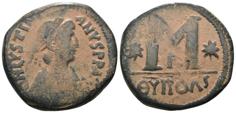 Justinian I, AD 527-565. AE, Follis. Theoupolis (Antioch). Artificial sandpatina...