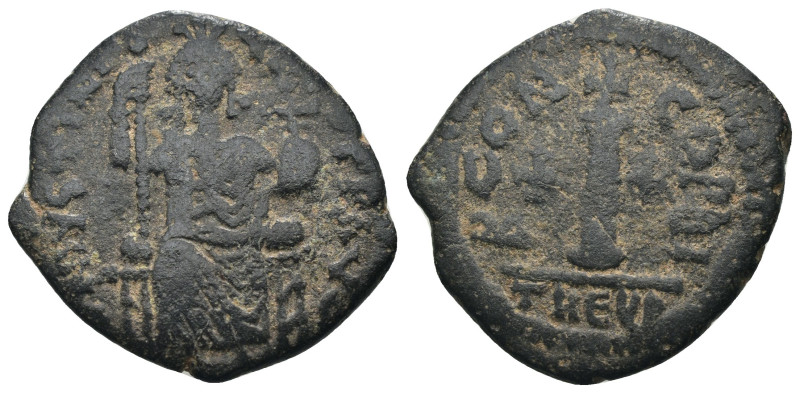 Justinian I. 527-565. Æ Follis. Theoupolis (Antioch) mint. . artificial sandpati...