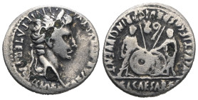 Augustus. 27 B.C. - A.D. 14. AR denarius.Lugdunum (Lyon) mint. Struck 2 B.C - A.D. 12. His laureate head right; CAESAR AVGVSTVS DIVI F PATER PATRIAE /...