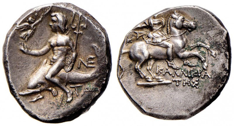 CALABRIA Taranto Didramma (235-228 a.C.) – Cavaliere a d. - R/ Taras su delfino ...