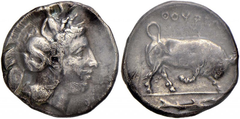 LUCANIA Thurium - Statere (IV sec. a.C.) Testa elmata di Atena a d. - R/ Toro co...