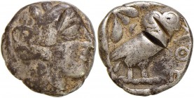 ATTICA Atene Tetradramma (V secolo) Testa elmata di Atena a d. - R/ Civetta di fronte – S.Cop. 53 e segg. AG (g 16,61) Tacche di verifica al D/ e al R...