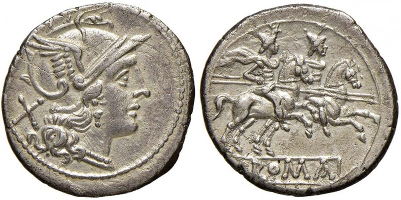 REPUBBLICA ROMANA Anonime con simboli - Denario (211-170 a.C.) Testa di Roma a d...