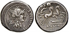 Cipia – M. Cipius M. f. - Denario (115-114 a.C.) Testa di Roma a d. - R/ La Vittoria su biga a d. – B. 1; Cr. 289/1 AG (g 3,92) 
BB+