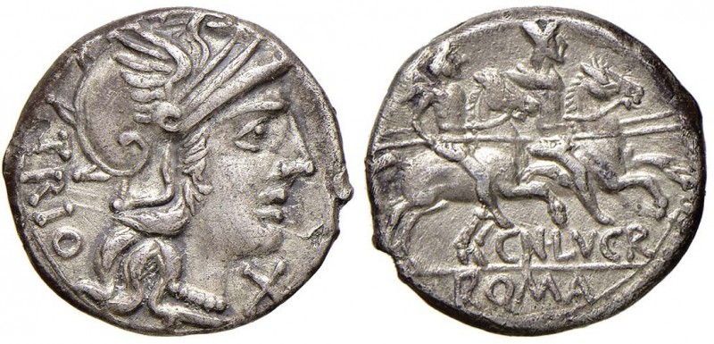 Lucretia – Cn. Lucretius Trio - Denario (136 a.C.) Testa di Roma a d. - R/ I Dio...