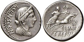 Marcia – L. Censorinus, P. Crepusius, C. Limetanus - Denario (82 a.C.) Testa di Venere a d. - R/ Venere su biga a d. – B. 25; Cr. 360/1a AG (g 4,02)
...