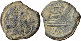 Sesto Pompeo (+ 35 a.C.) Asse (zecca siciliana) Testa di Giano – R/ Prua a d. – Cr. 479/1 AE (g 20,18)
MB/BB