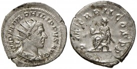 Filippo I (244-249) Antoniniano – Busto radiato a d. - R/ L’imperatore seduto a s. – RIC 1b AG (g 3,70)
SPL