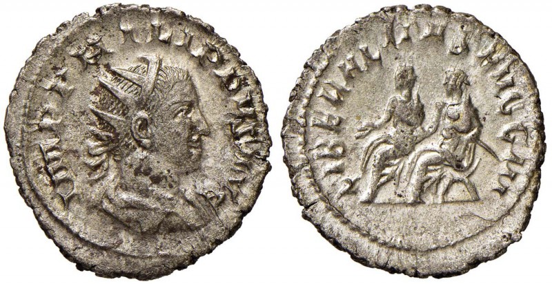 Filippo II (244-249) Antoniniano - Busto radiato a d. – R/ Gli imperatori seduti...