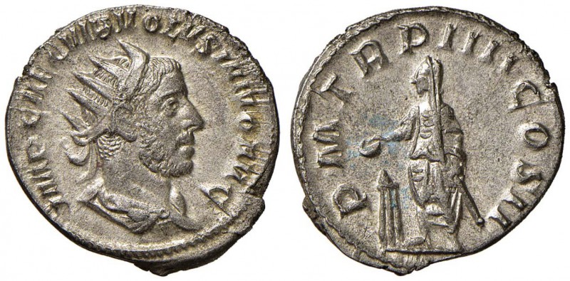 Volusiano (251-253) Antoniniano - Busto radiato a d. – R/ Volusiano sacrificante...