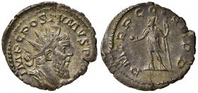 Postumo (260-268) Antoniniano (zecca gallica) Busto radiato a d. - R/ PM TR P COS II PP, l’imperatore stante a s. – RIC 54 MI (g 2,82) Frattura del to...