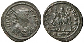 Probo (270-275) Antoniniano (Roma) Busto radiato a d. - R/ L’imperatore a cavallo a s. – MI (g 2,90) Fondi ritoccati
BB