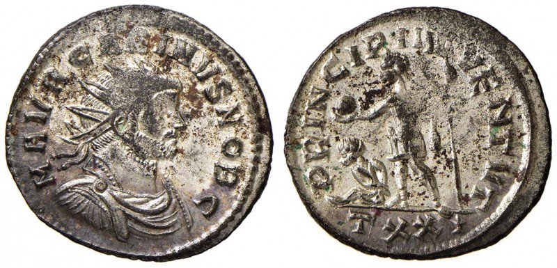 Carino (282-286) Antoniniano (Ticinum) Busto radiato a d. - R/ Carino stante a s...