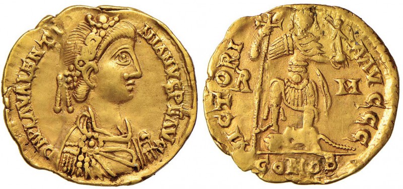 Valentiniano III (425-450) Solido (Roma) Busto diademato a d. - R/ L’imperatore ...